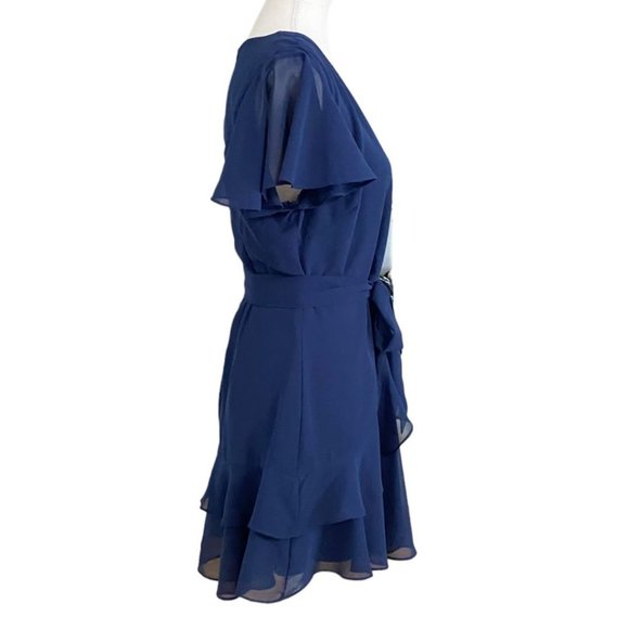 NWOT LULUS SWEET LIKE YOU NAVY CHIFFON RUFFLE FRONT TIE MINI COCKTAIL DRESS - M - Picture 3 of 12